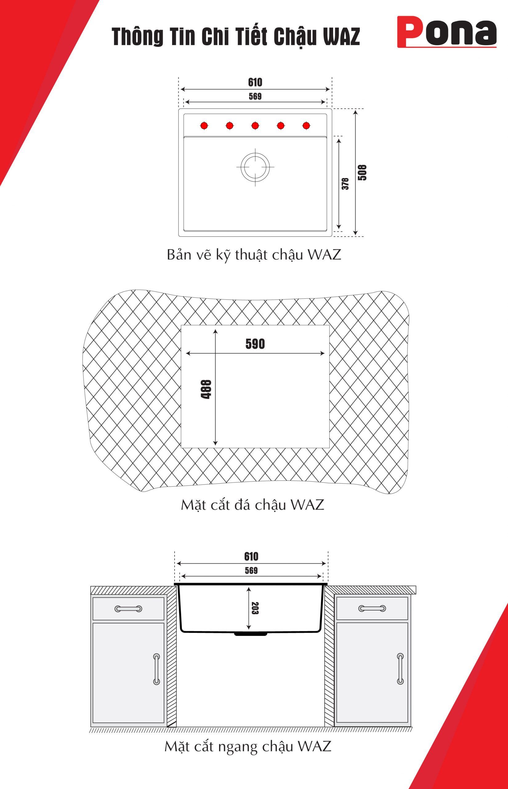 kích thước chậu đá granite WAZ