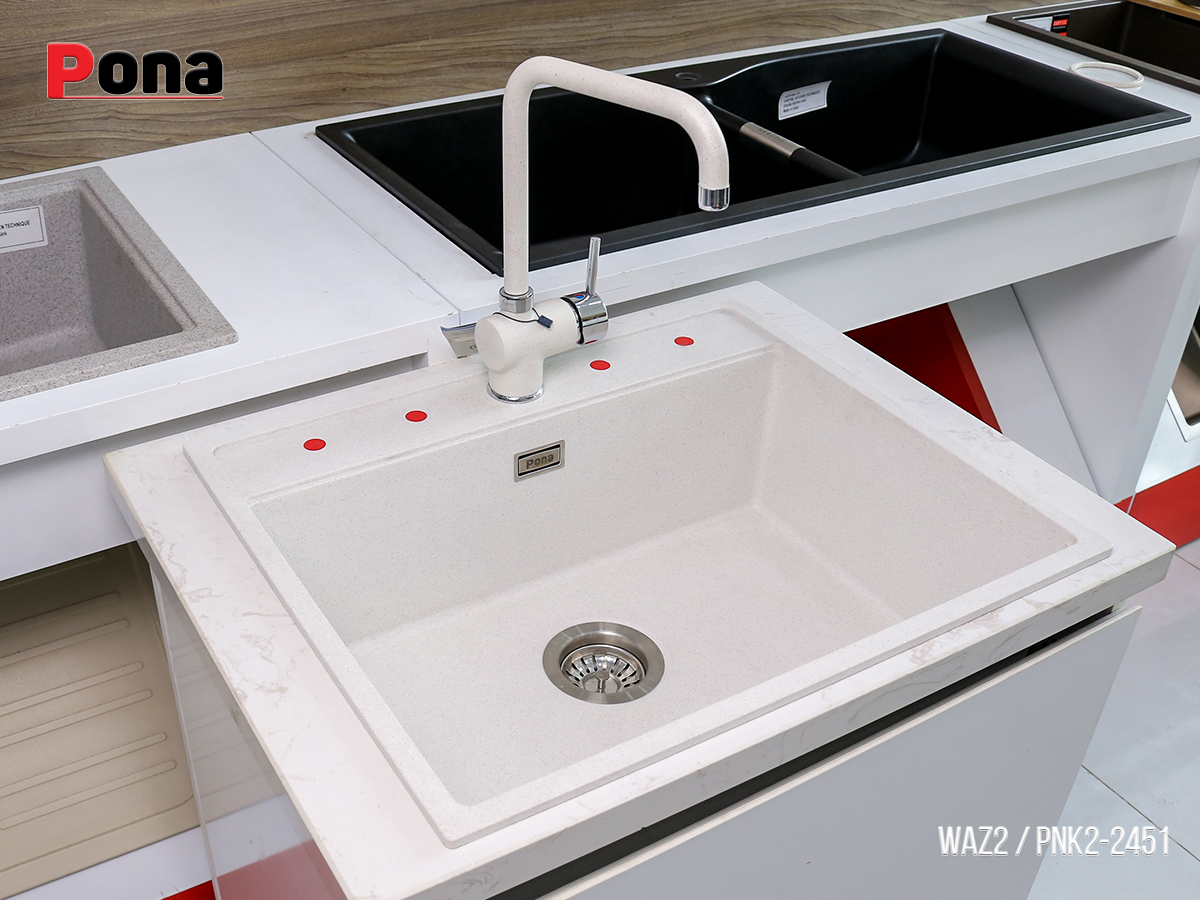 chậu rửa chén bằng đá granite 1 hố màu trắng tiêu WAZ2 610x508