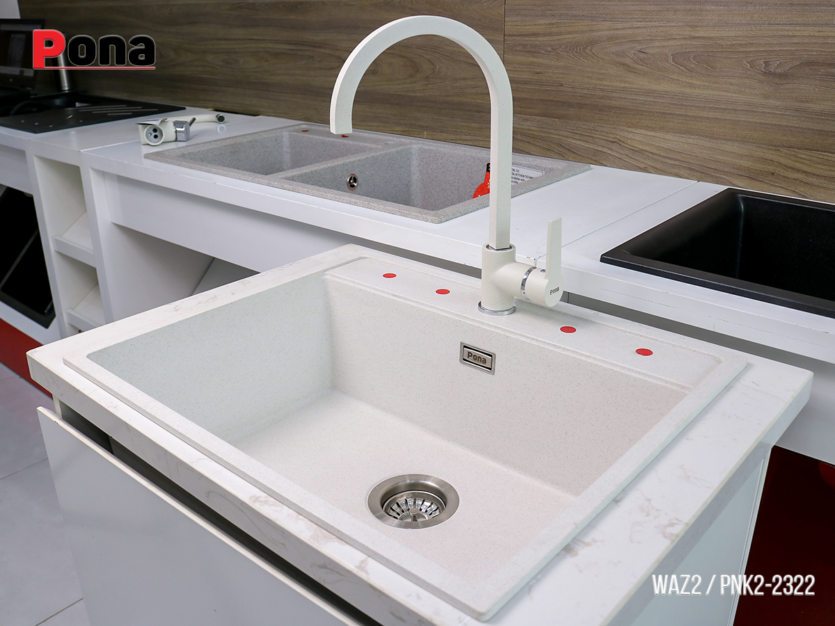 chậu rửa chén bằng đá granite 1 hố màu trắng tiêu WAZ2 610x508