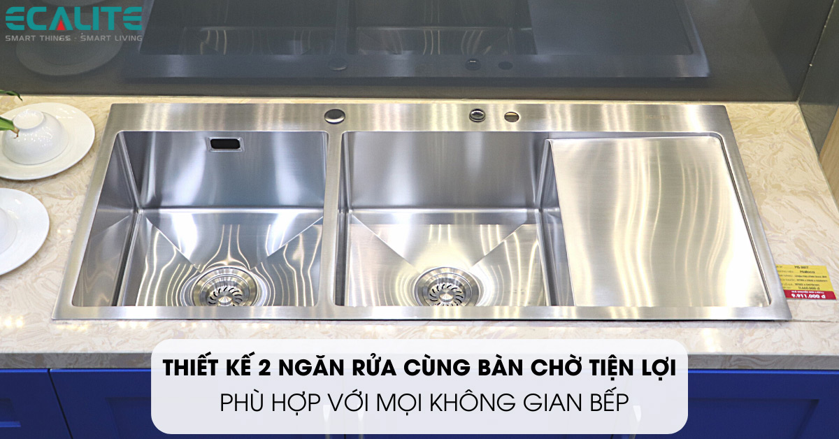 Thiết kế tiện lợi cùng 2 ngăn rửa của chậu rửa chén Ecalite ESD-11650HS