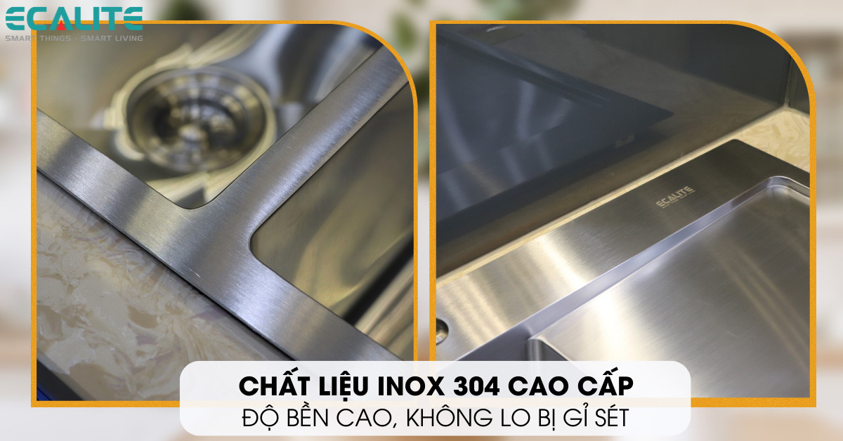 Chất liệu Inox 304 của chậu rửa chén Ecalite ESD-11650HS