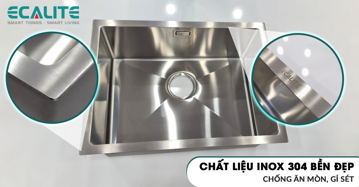 Chậu rửa chén inox ESD-5843HS được sản xuất từ chất liệu inox 304 cao cấp