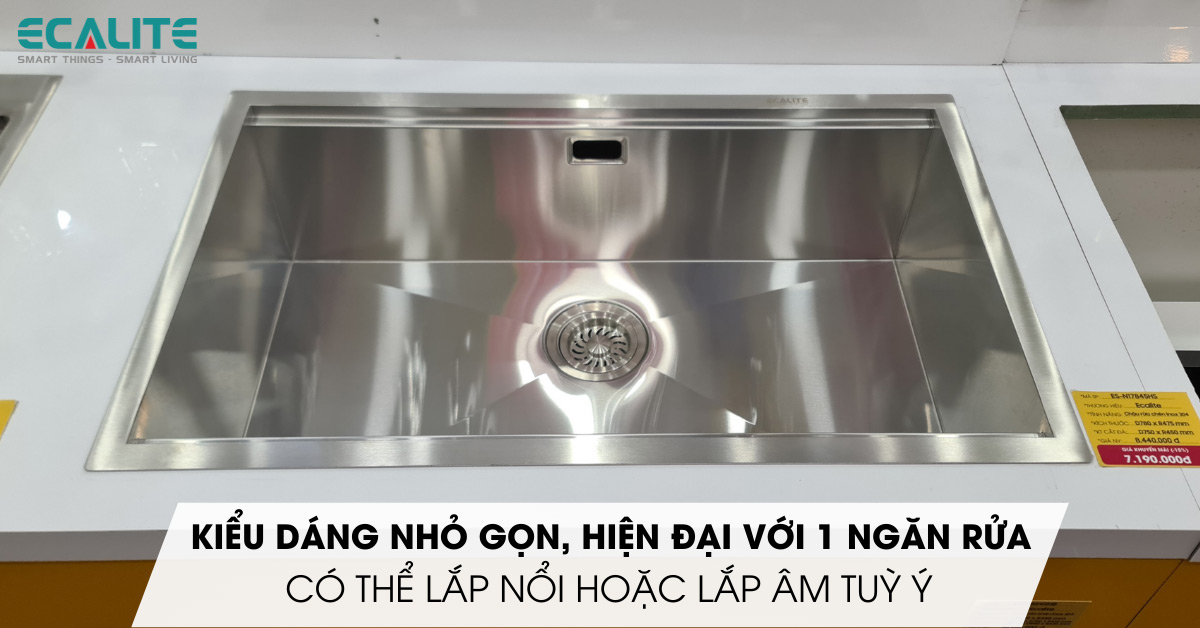 Kiểu dáng hiện đại, tối giản của chậu rửa chén Ecalite ESD-7848HS