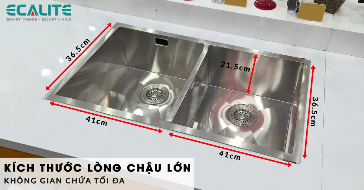 Kích thước lòng chậu 2 hố bằng nhau