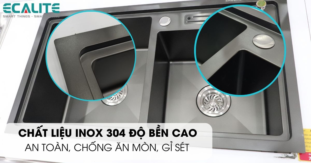 Chất liệu Inox 304 của chậu rửa chén Ecalite ESD-8245HB