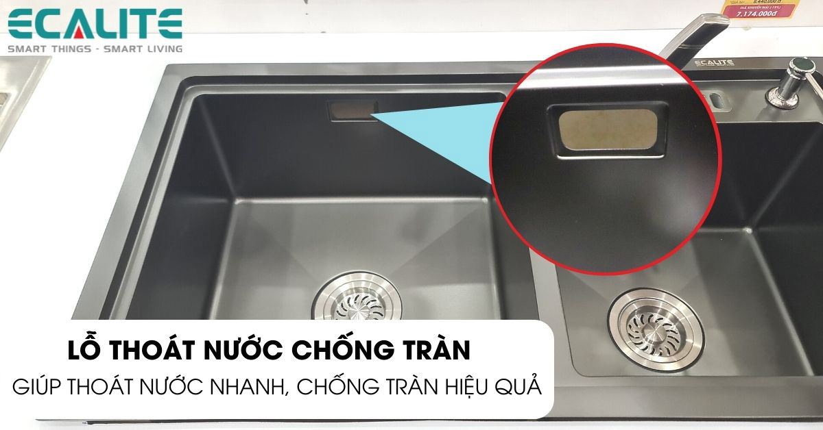 Lỗ thoát nước chống tràn của chậu rửa chén Ecalite ESD-8245HB