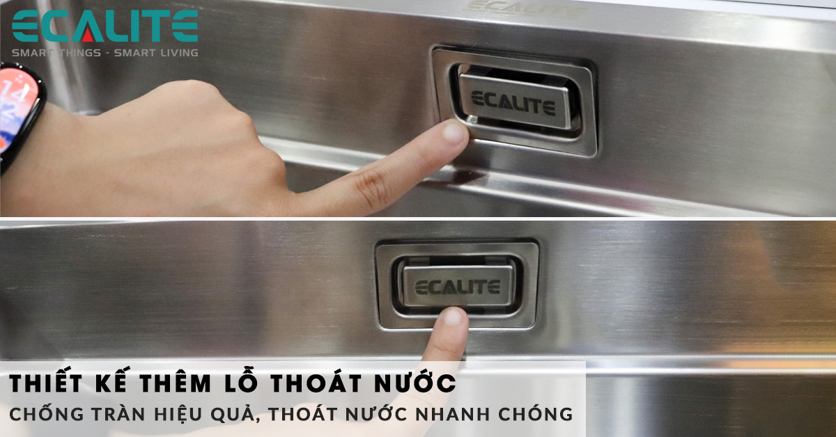 Lỗ thoát nước chống tràn tiện lợi của chậu rửa chén 2 hố ESD-8248HS 