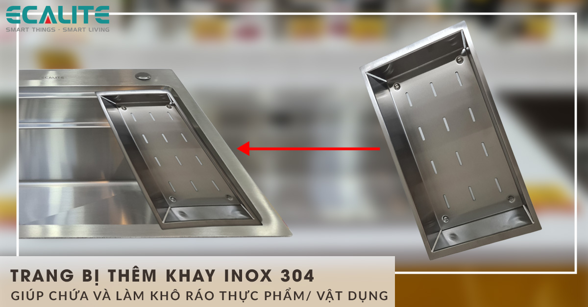 Chậu đi kèm với khay inox 304 cao cấp