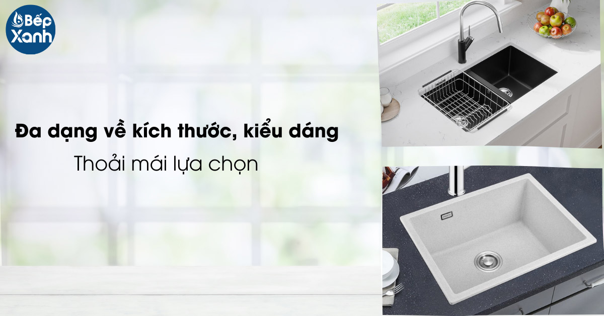 chậu rửa đá đa dạng về kích thước phù hợp mọi không gian bếp