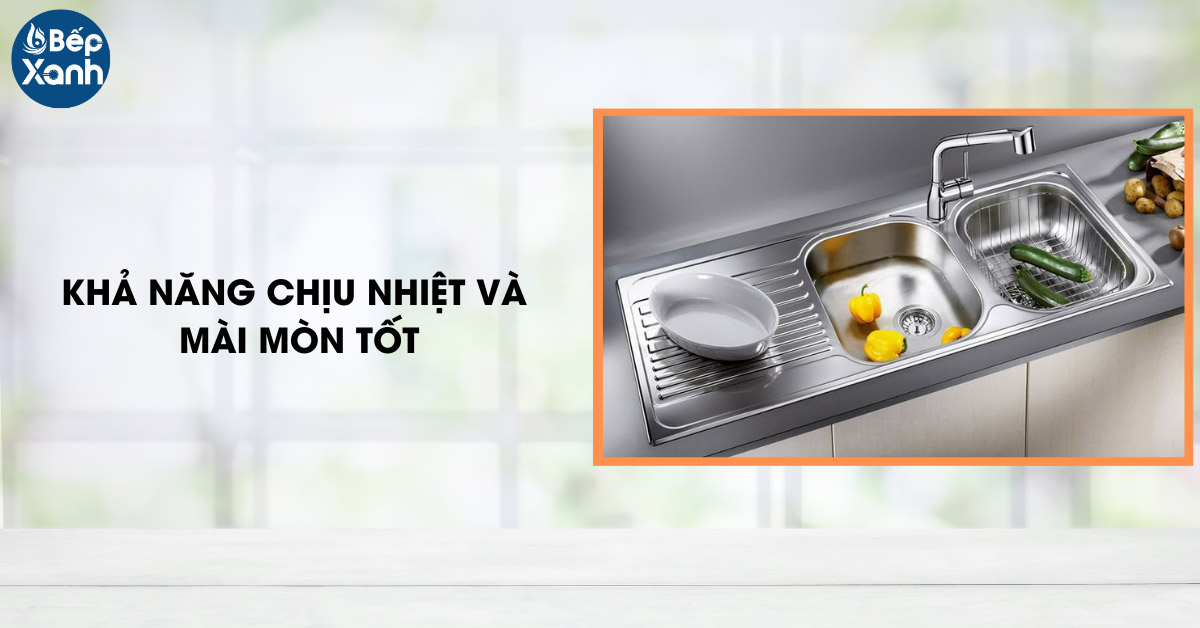 chậu rửa inox có độ bền cao, chịu nhiệt và chịu mài mòn tốt