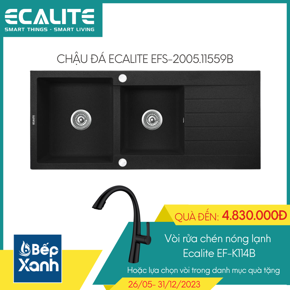 Chậu rửa đá đôi Granite 2A-Series Ecalite EFS-2005.11559B