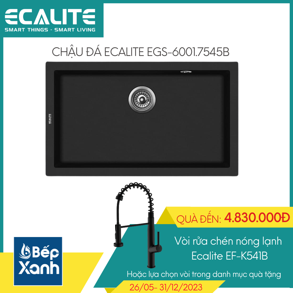 Chậu rửa chén đá Granite 1 hộc lớn 1A-Series Ecalite EGS-6001.7545B