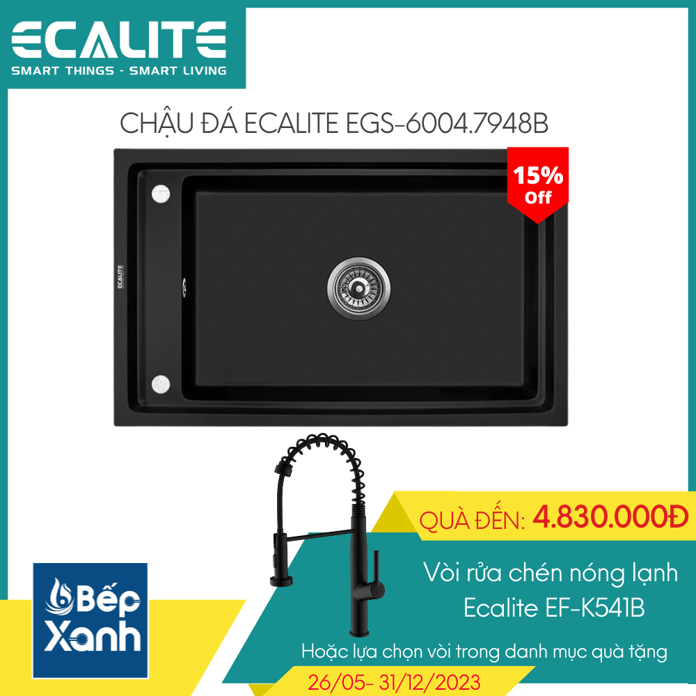 Chậu rửa chén đá Granite 1 hộc lớn 1A-Series Ecalite EGS-6004.7948B