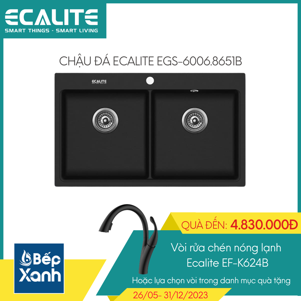 Chậu rửa đá đôi Granite 2A-Series Ecalite EGS-6006.8651B