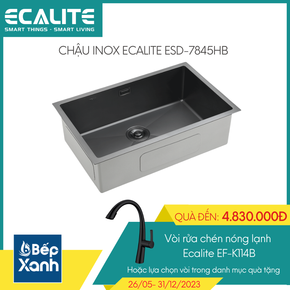 Chậu rửa chén 1 hộc lớn Vision Manual Sink Ecalite ESD-7845HB