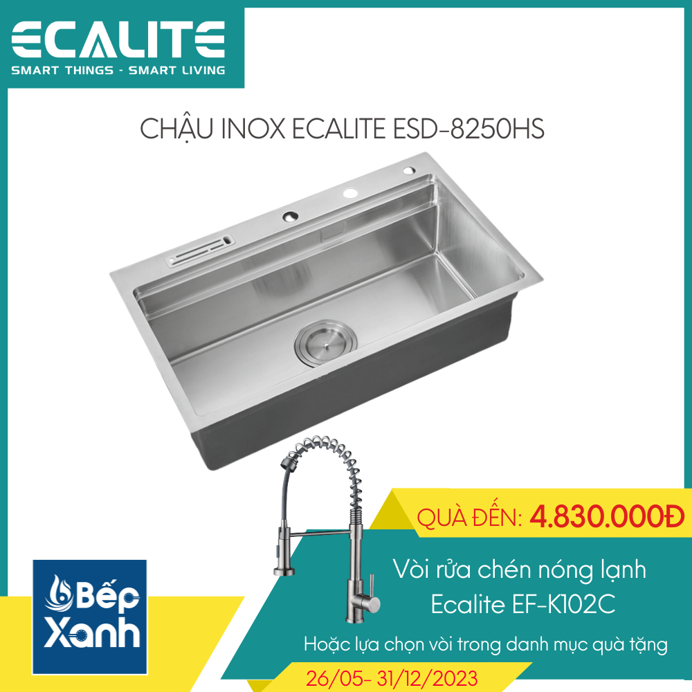 Chậu rửa chén 1 hộc lớn Vision Manual Sink Ecalite ESD-8250HS