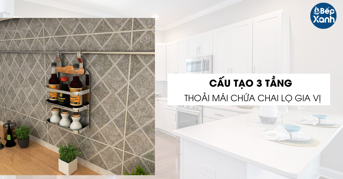 giá gia vị treo ngoài 3 tầng Eurogold EV38 cấu tạo 3 tầng chứa nhiều chai lọ