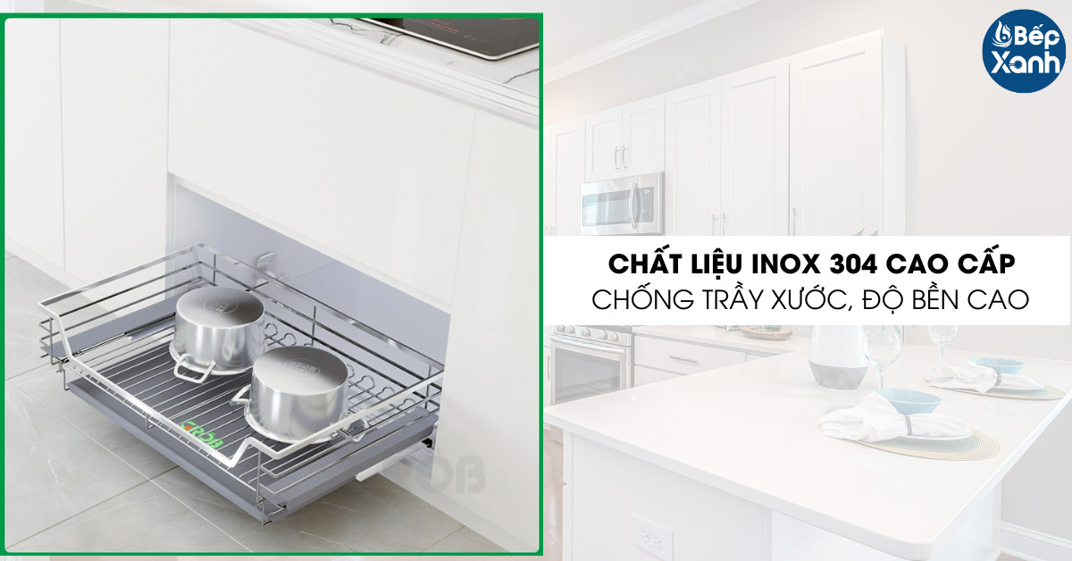 Kệ xoong nồi inox nan dẹt tủ 600 Grob GB-60 cấu tạo inox 304
