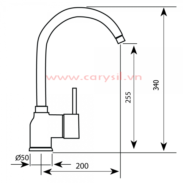 Kích thước chi tiết Vòi Rửa Chén Bát Cao Cấp Argo - Mã i-2521
