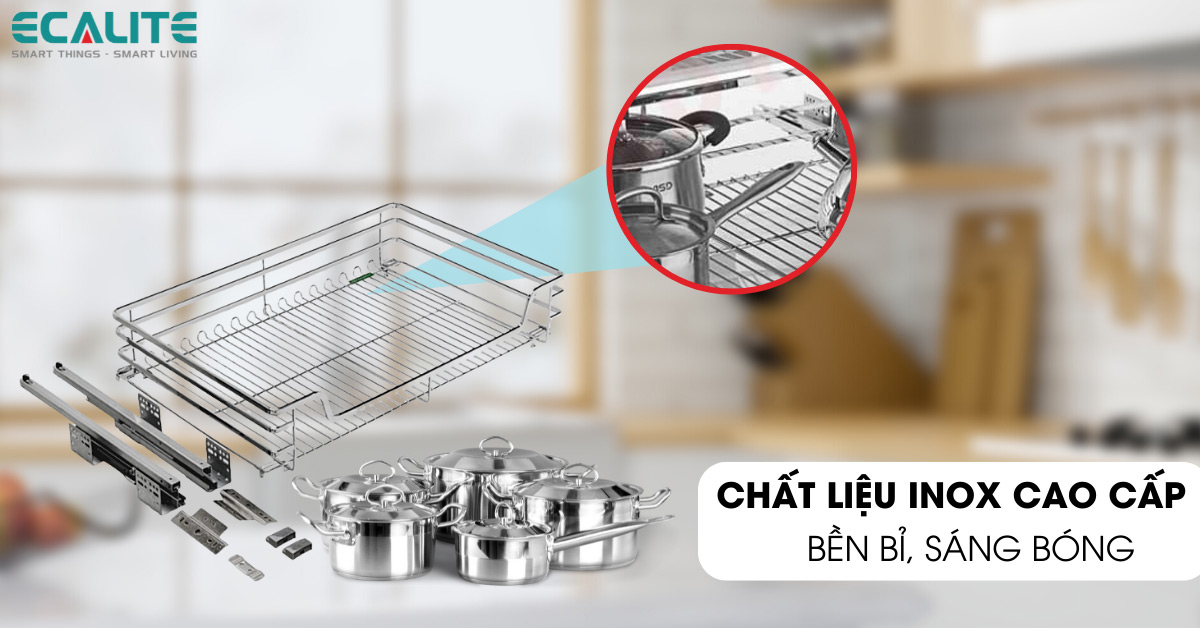 Kệ xoong nồi tủ dưới Ecalite EL-EP8003B chất liệu Inox có độ bền cao