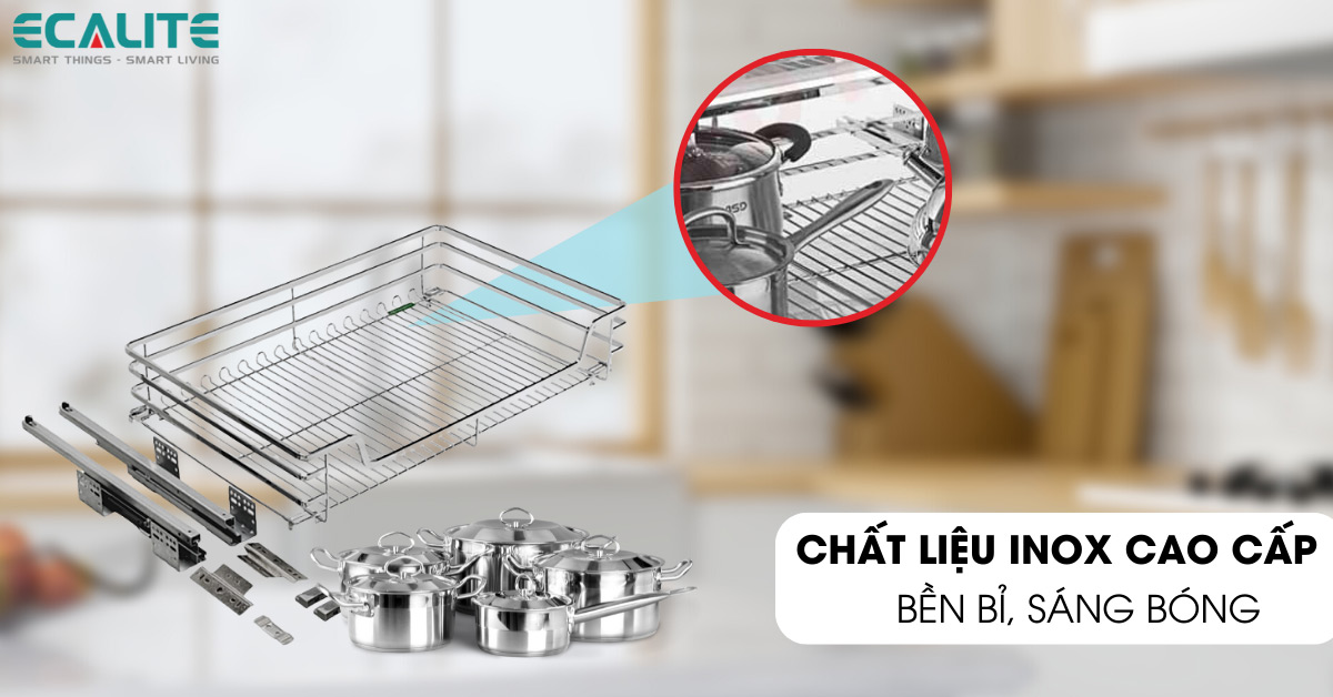 Kệ xoong nồi tủ dưới Ecalite EL-EP9003B chất liệu Inox cao cấp độ bền cao