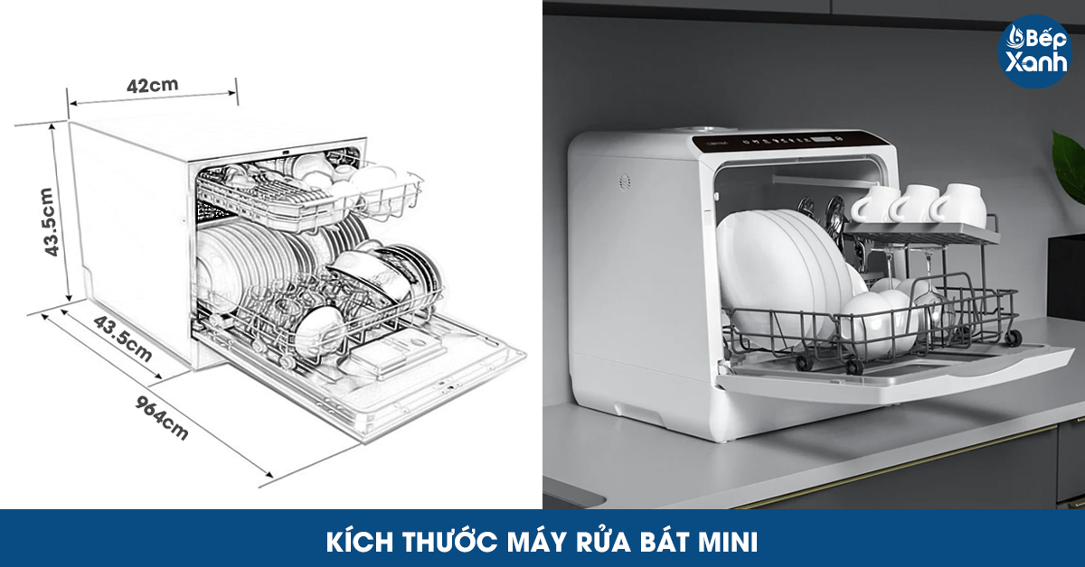 Kích thước máy rửa bát mini