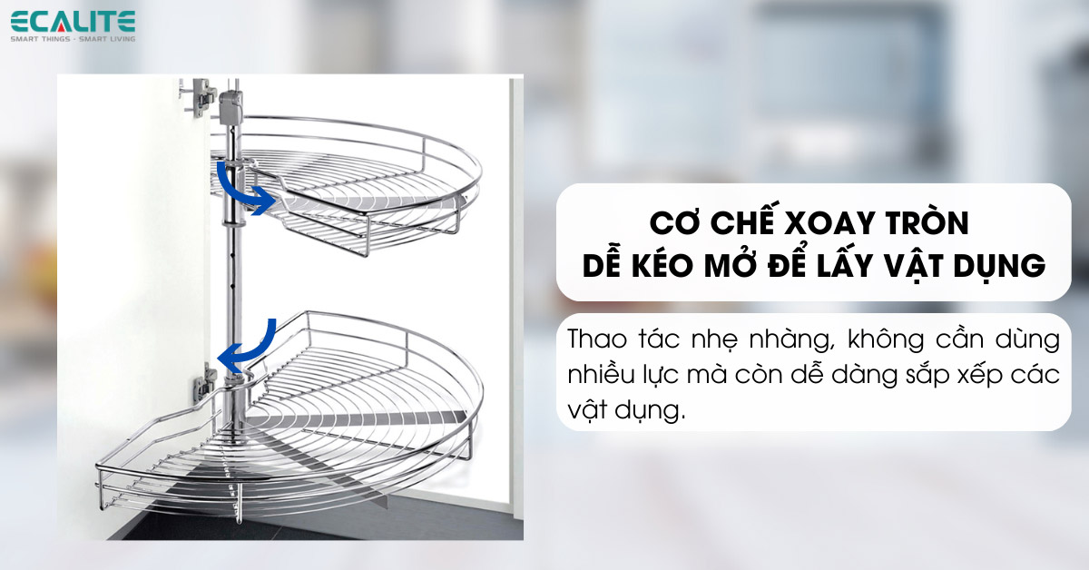 Cơ chế xoay tròn dễ kéo mở để lấy vật dụng