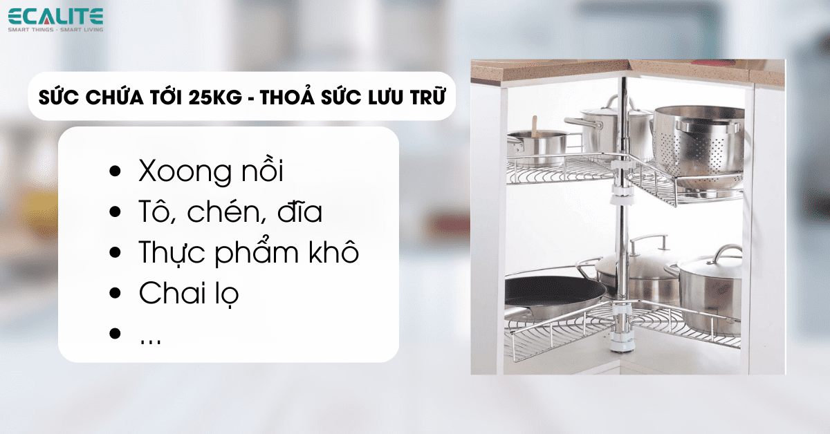 2 tầng của mâm xoay có tổng sức chứa tới 25kg