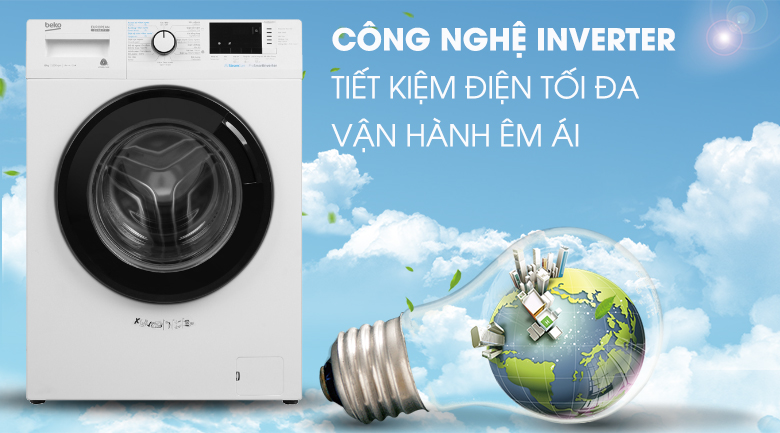 Máy giặt Beko Inverter 8 kg WCV8612XB0ST-Tiết kiệm điện, nước nhờ công nghệ Inverter