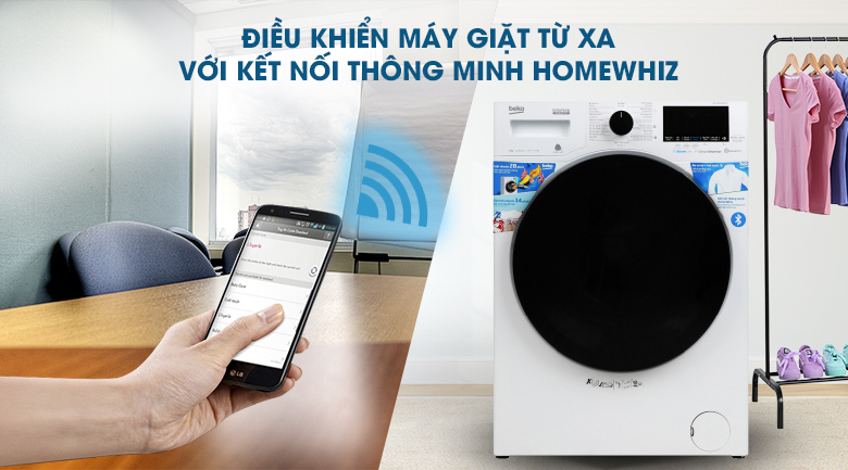 Kết nối thông minh HomeWhiz - Máy giặt Beko Inverter 8 kg WCV8649XWST