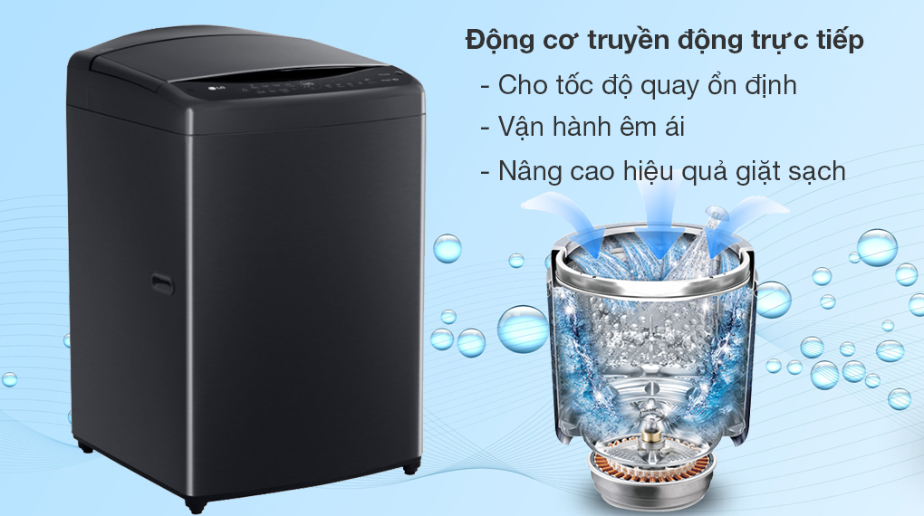 Máy giặt LG Inverter 20 kg TV2520DV7J - Sử dụng động cơ truyền động trực tiếp giúp máy vận hành êm ái và nâng cao hiệu quả giặt sạch quần áo Máy giặt LG Inverter 20 kg TV2520DV7J - Sử dụng động cơ truyền động trực tiếp giúp máy vận hành êm ái và nâng cao hiệu quả giặt sạch quần áo