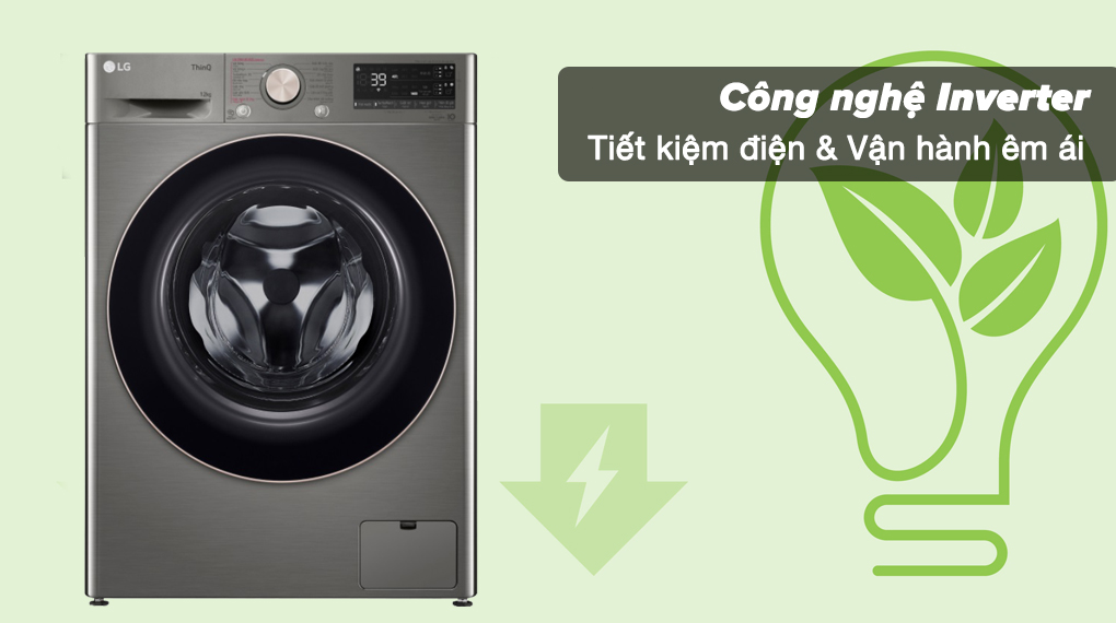 Máy giặt LG Inverter 12 kg FV1412S3PA - Sử dụng công nghệ Inverter tiết kiệm điện và vận hành êm ái Máy giặt LG Inverter 12 kg FV1412S3PA - Sử dụng công nghệ Inverter tiết kiệm điện và vận hành êm ái