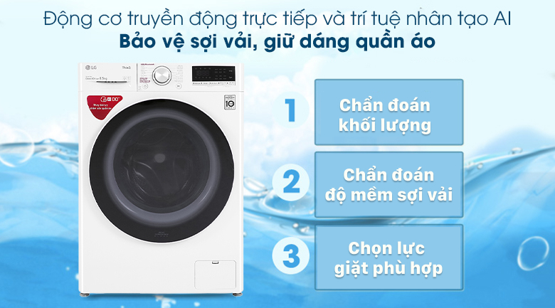 Máy giặt LG Inverter 8.5 kg FV1408S4W - Công nghệ AI DD