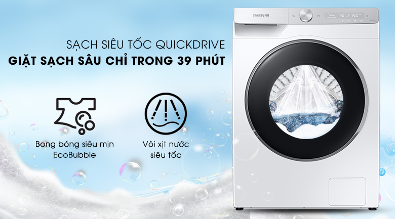 Máy giặt Samsung AI Inverter 9kg WW90TP44DSH/SV - Sạch siêu tốc QuickDrive