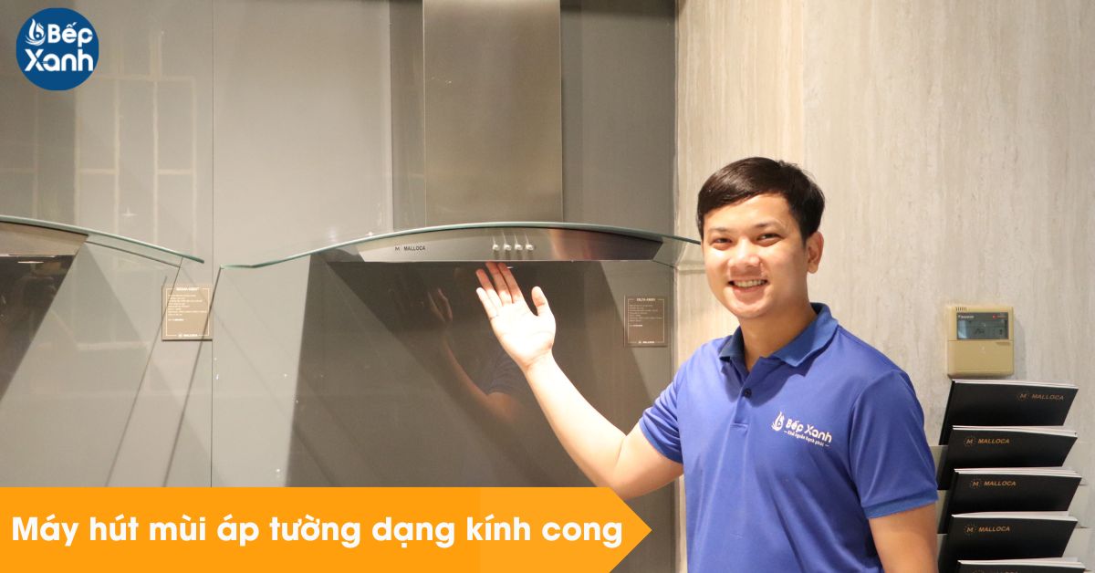 máy hút mùi áp tường kính cong