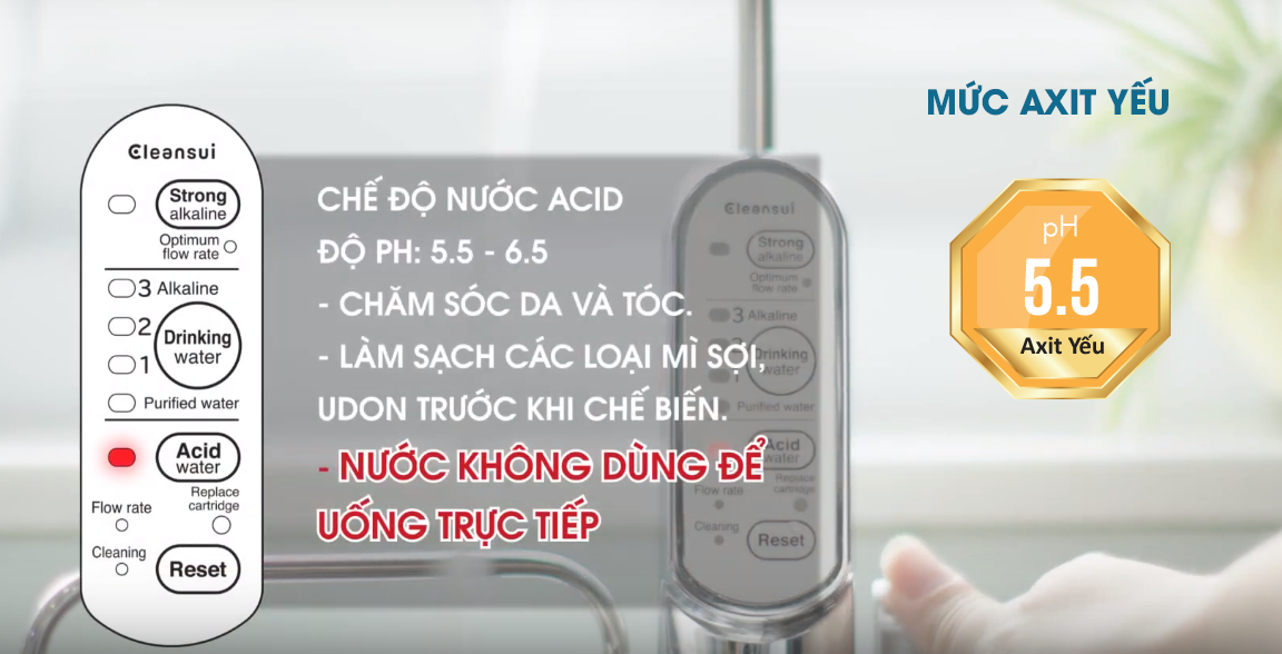 Nước axit yếu trong máy lọc nước điện giải Cleansui EU301