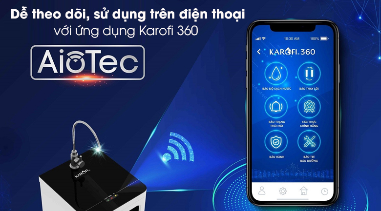 Máy lọc nước RO Karofi Optimus Pro O-i439 9 lõi KG - Ứng dụng công nghệ AIOTEC kết nối máy lọc nước với điện thoại