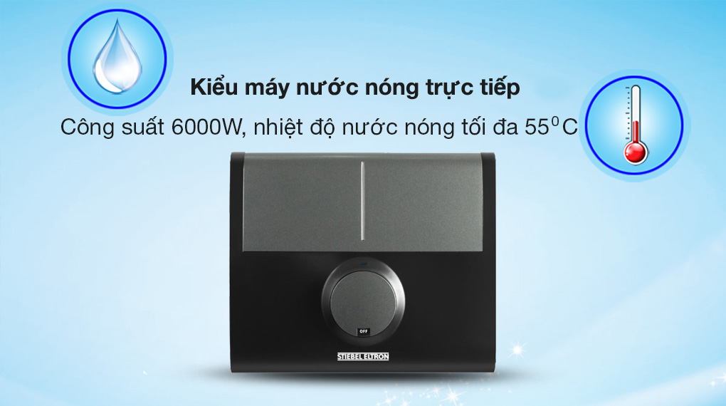 Máy nước nóng trực tiếp Stiebel Eltron 6000W DDC 6 EC - Công suất 6000W, nhiệt độ nước nóng tối đa 55°C