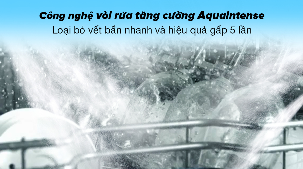 Máy rửa bát độc lập có sấy Beko DFN28424X-Công nghệ vòi rửa tăng cường Aqualntense giúp loại bỏ vết bẩn nhanh và hiệu quả gấp 5 lần 