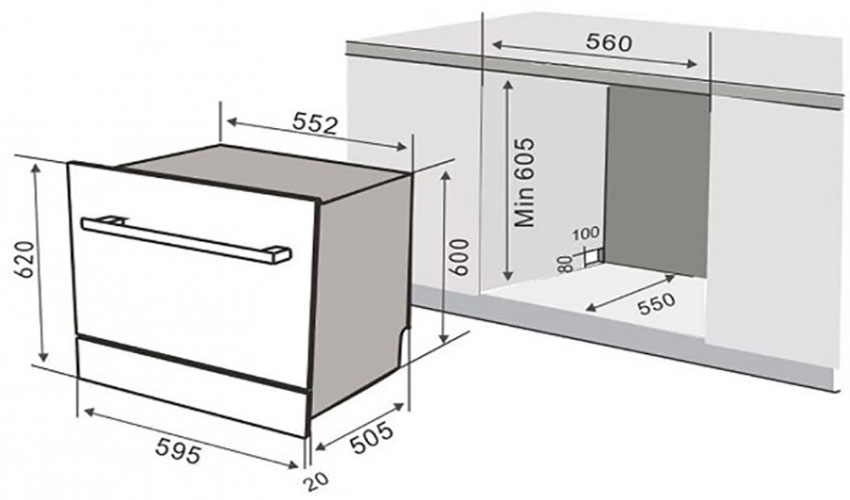 Kích thước của Máy rửa bát âm tủ Kaff KF-BISMS8