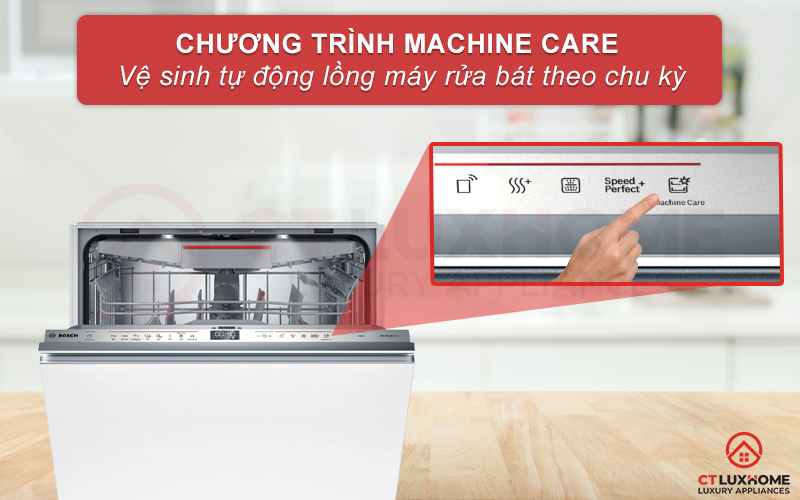 Vệ sinh tự động máy rửa bát với tính năng Machine Care