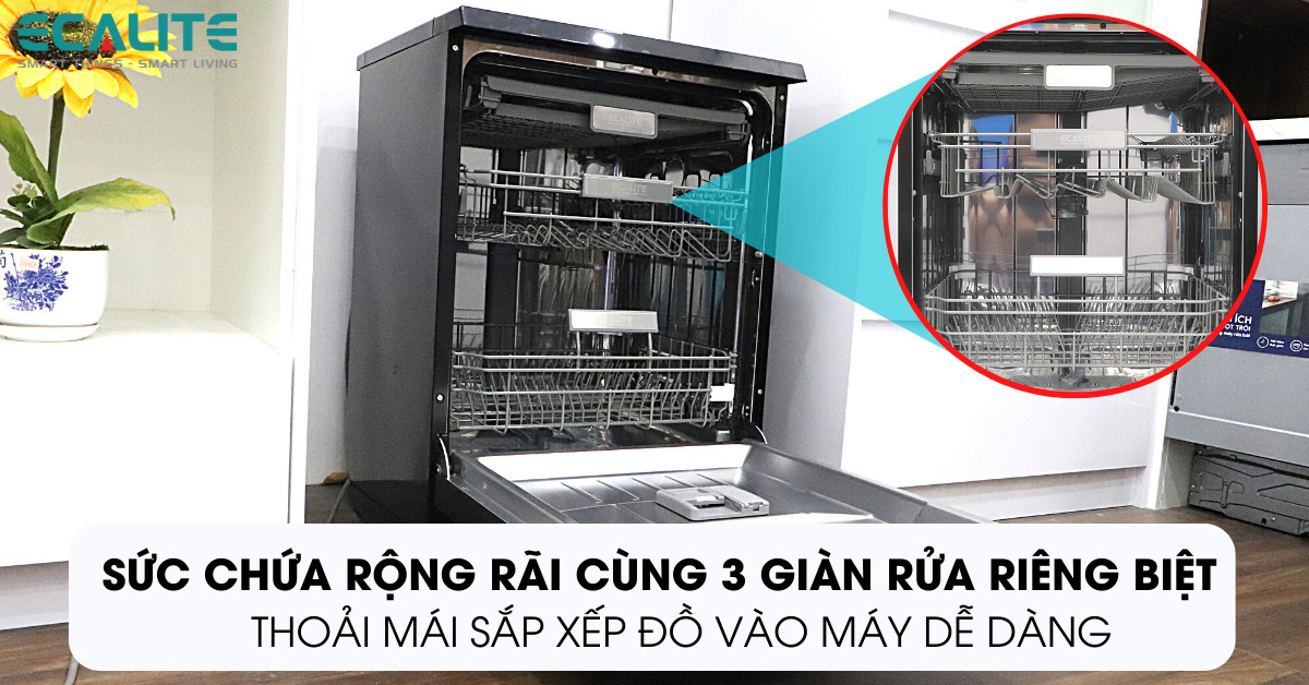 Sức chứa rộng rãi của máy rửa chén Ecalite EDW-SMS6014AB