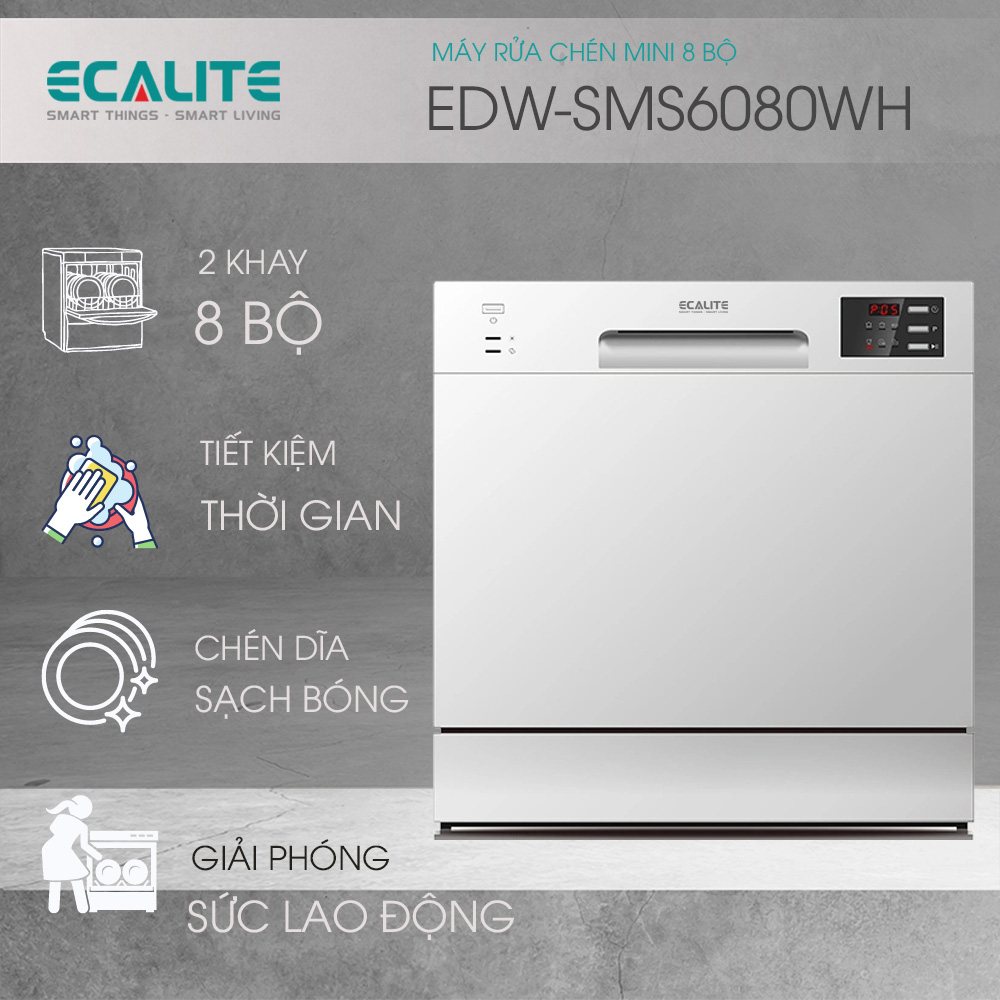 Máy Rửa Chén Mini 8 Bộ Ecalite EDW-SMS6080WH / Màu Trắng Tinh Tế