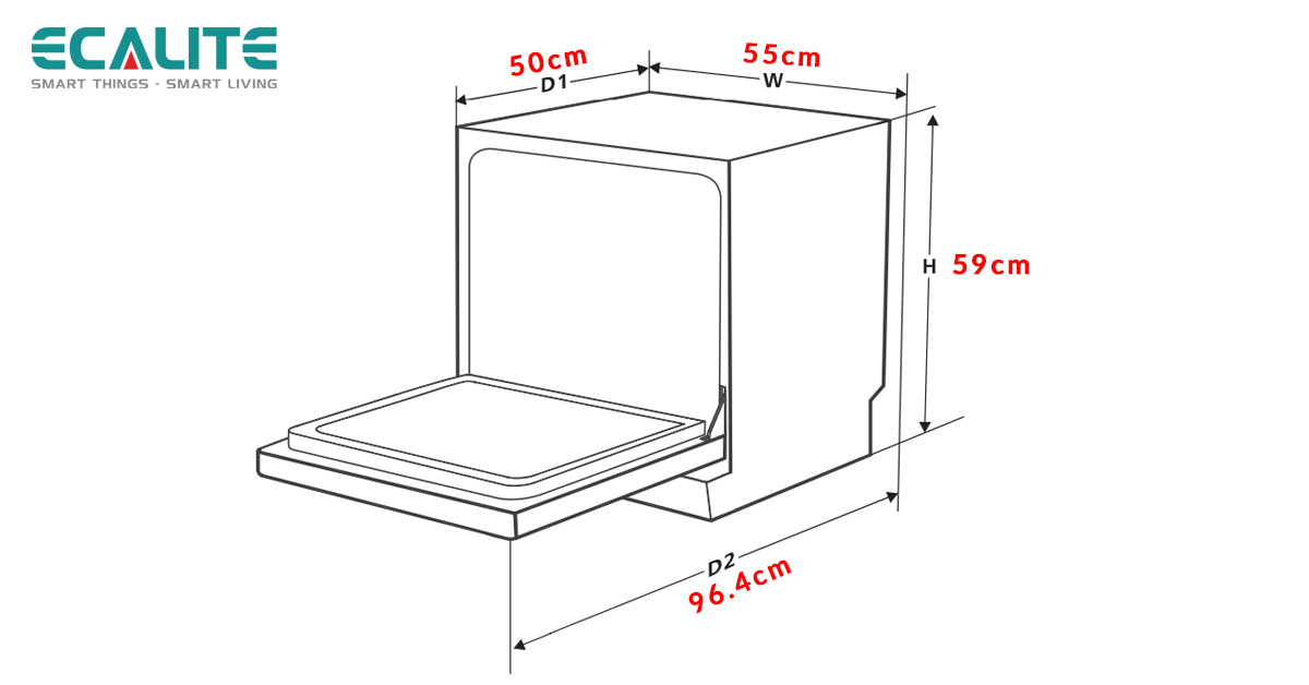 Kích thước của máy rửa chén EDW-SMS6080WH