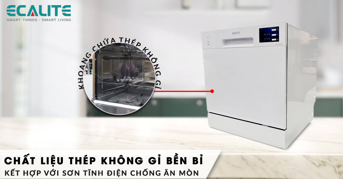 Máy rửa bát EDW-SMS6080WH được cấu tạo từ chất liệu thép không gỉ