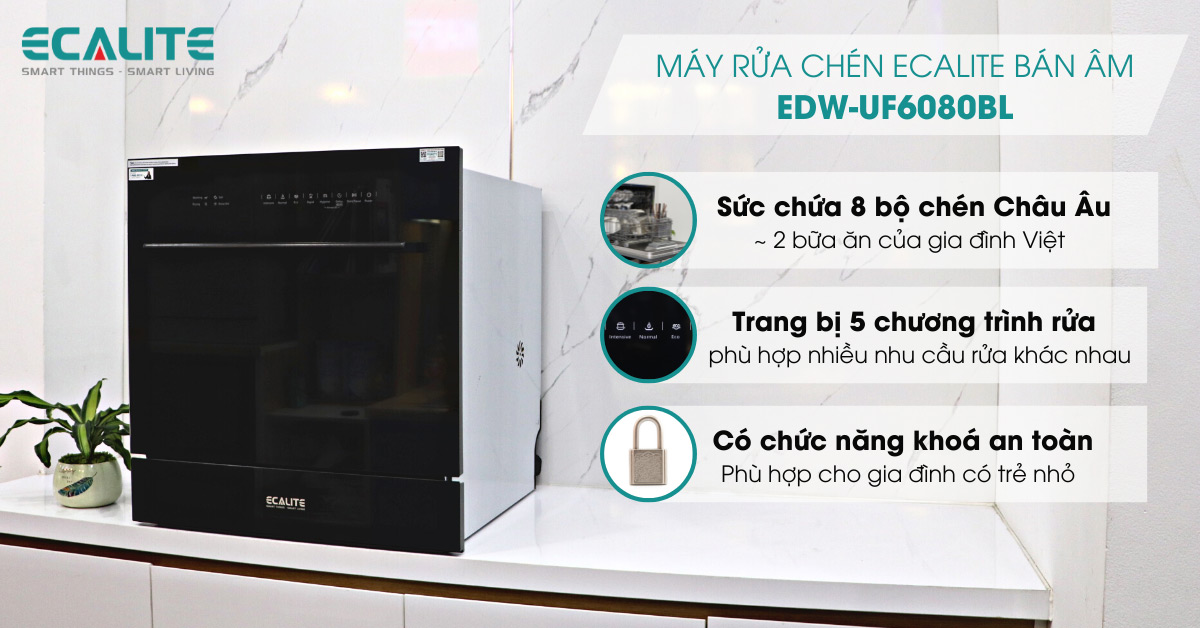 máy rửa chén bán âm ecalite edw-uf6080bl