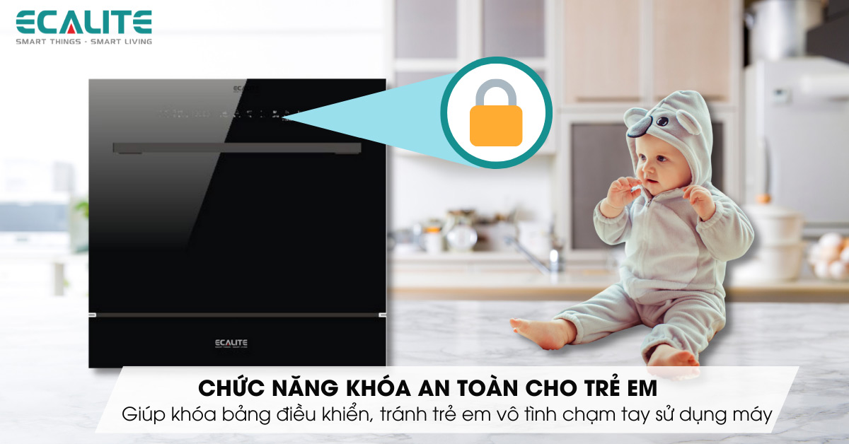 Chức năng khoá an toàn trên máy rửa chén bát 8 bộ EDW-UF6080BL