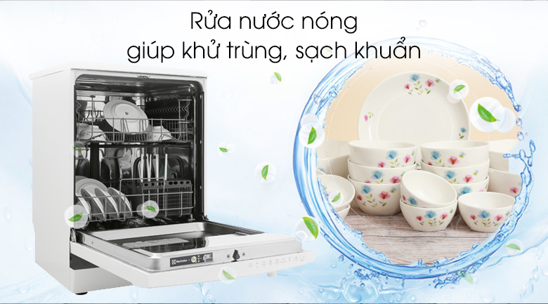 Diệt khuẩn và khử sạch dầu mỡ nhờ chức năng rửa nước nóngMáy rửa chén Electrolux ESF5206LOW 1950W