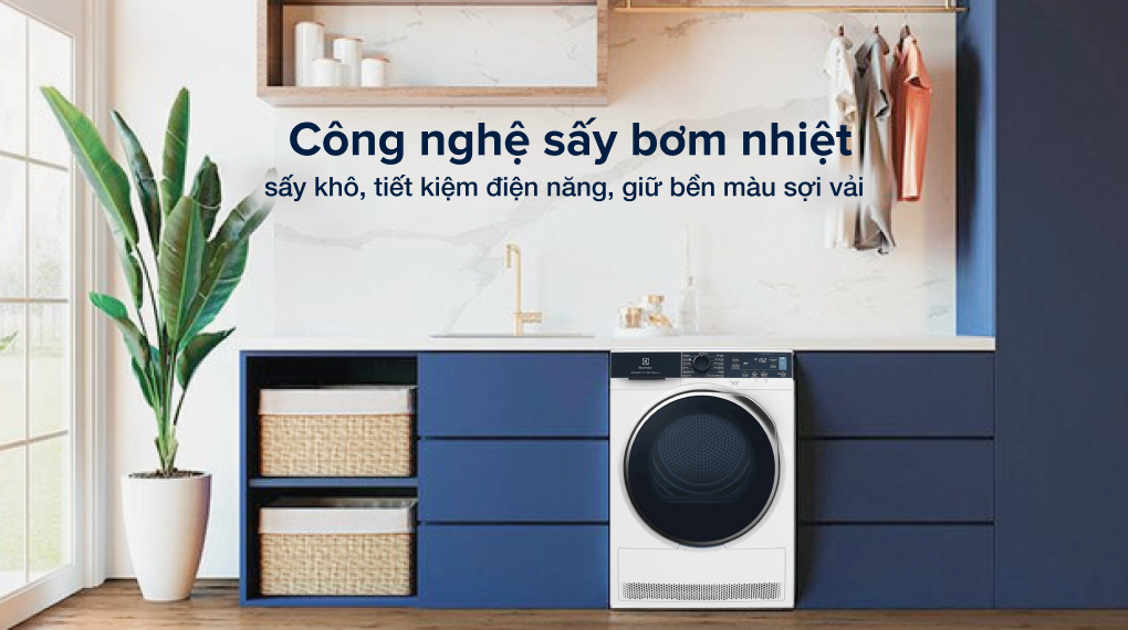 Máy sấy bơm nhiệt Electrolux 9 kg EDH903R9WB - sấy bơm nhiệt tiết kiệm điện, bảo vệ quần áo.