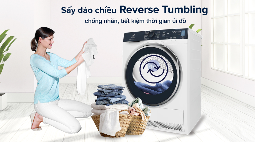 Máy sấy bơm nhiệt Electrolux 9 kg EDH903R9WB - Sẩy đảo chiều giảm nhăn quần áo